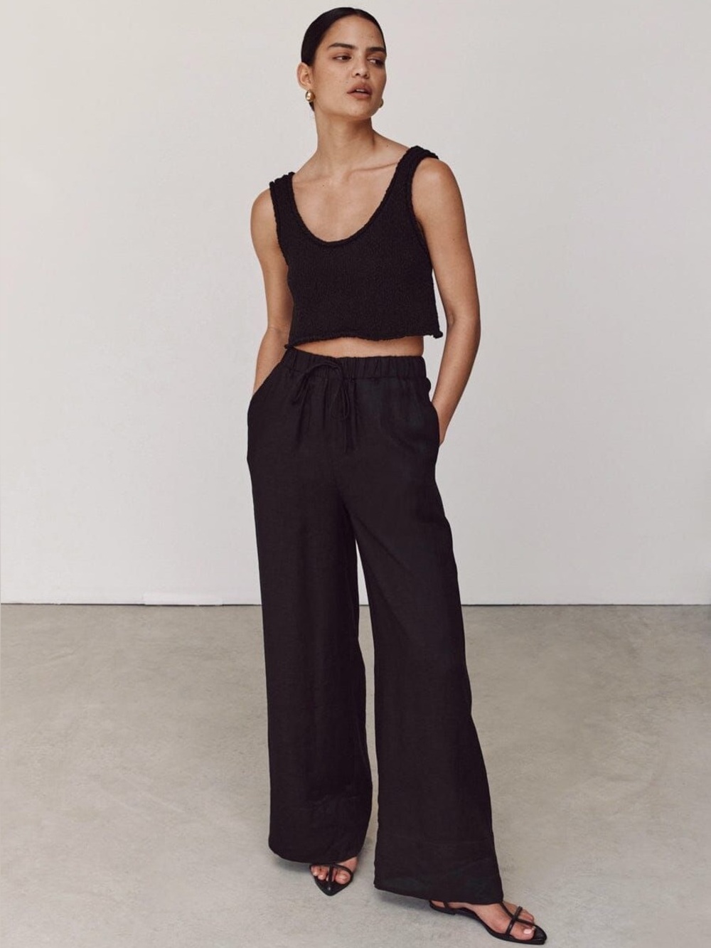 NWT DISSH Gina 8 Black Pants Wide Leg Linen Drawstring Relaxed